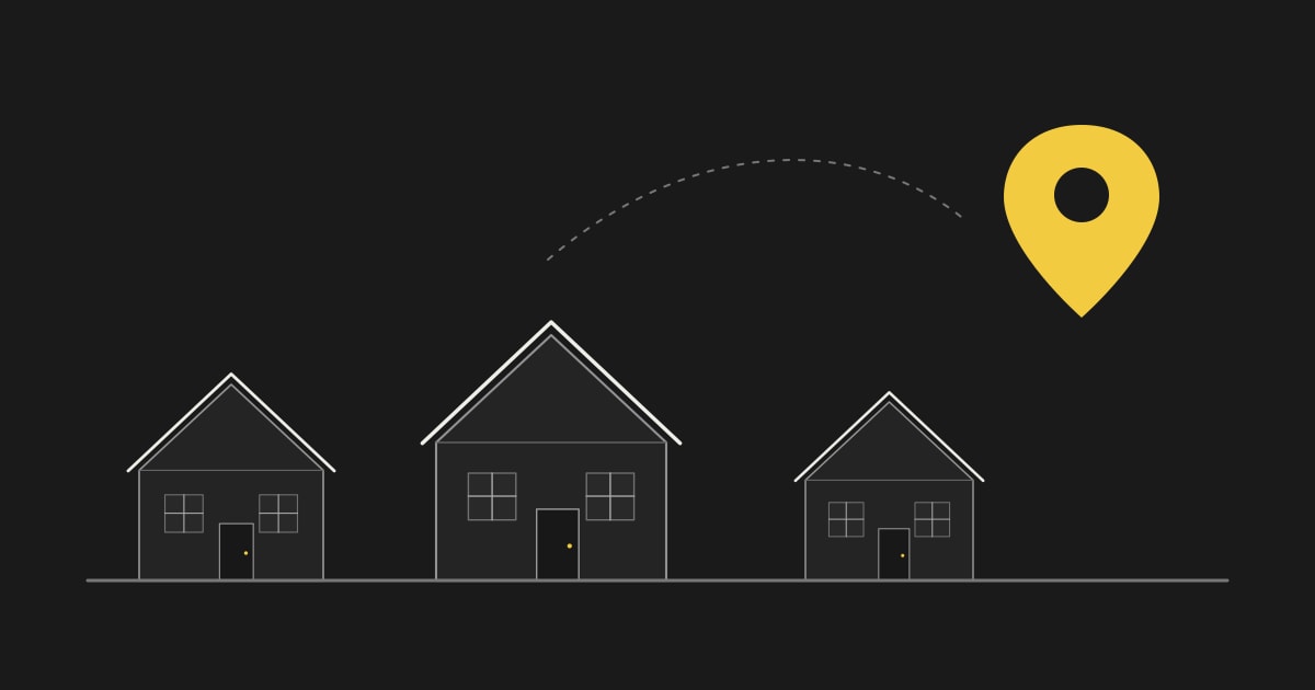 Woningen en een locatieaanduiding voor kraanverhuur in het Waasland; geen geografische kaart.